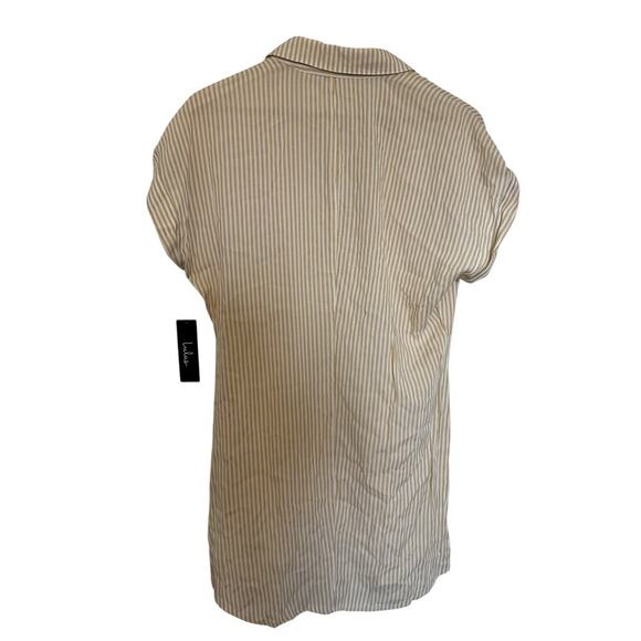 NWT Casual Perfection Tan Striped Twist-Front Shirt Dress Tan White Size Small - Picture 4 of 8